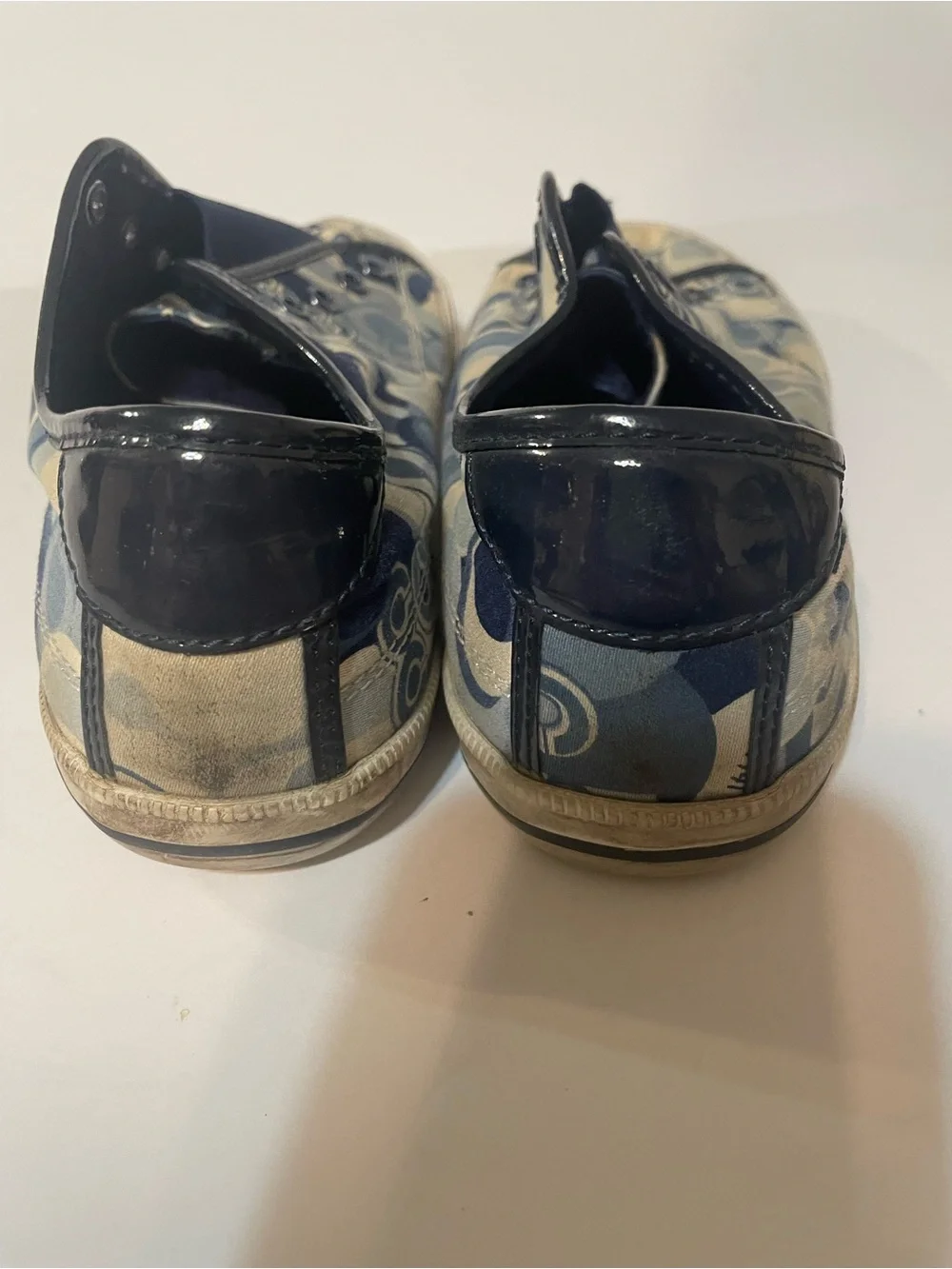 Coach Barrett Shoes Womens 10 Navy Blue Signature C Pattern Sneaker Slip On